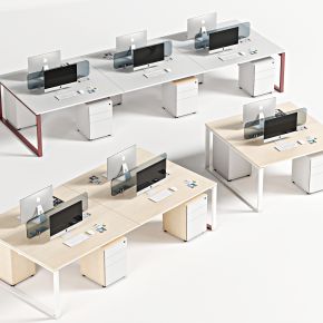 现代办公桌，工位，职员桌，员工位，屏风工位，卡座，条桌，办公桌，对坐桌，桌上屏