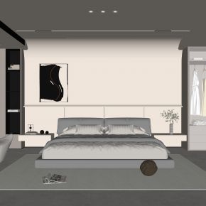 现代卧室 双人床 饰品 床头灯 造形吊顶 造型衣柜