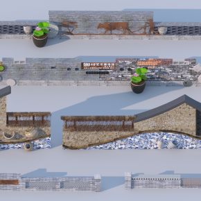 新中式乡村景墙合集3D模型