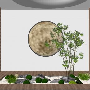 3d现代室内组团小景模型  现代植物堆  苔藓球  植物组合