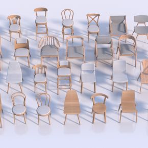 现代实木椅子组合_单椅_休闲椅_餐椅3D模型