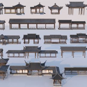 中式长廊 廊架合集3D模型