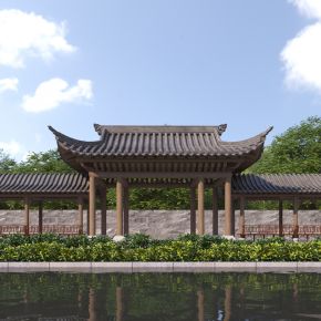 新中式景观长廊3D模型