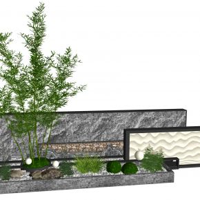3d现代景观背景墙 植物小景 植物水景 鹅卵石模型组合