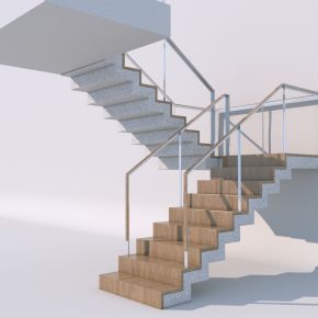 现代楼梯_拐角楼梯_木头楼梯3D模型