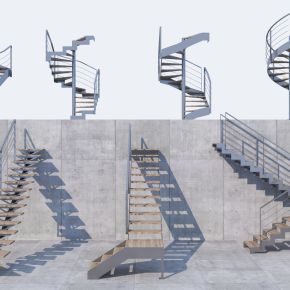 现代工业风格铁艺楼梯3D模型
