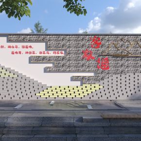 新中式景商业街景墙小品3D模型
