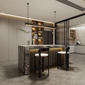 现代餐厅，餐厅，酒柜，吧台，水吧