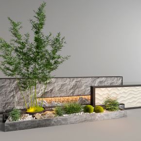 3d现代景观背景墙 植物小景 植物水景 鹅卵石模型组合