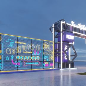 现代夜市商业街门头3D模型