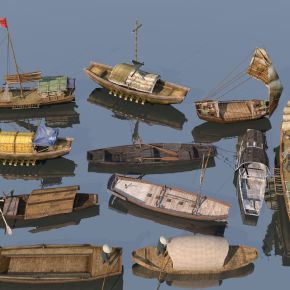 中式木船组合3D模型