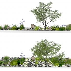 3d现代室内组团小景模型  现代植物堆 球形灌木 苔藓球  带花灌木植物组合00