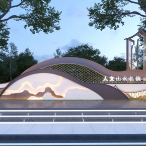 新中式山水景墙雕塑小品3D模型