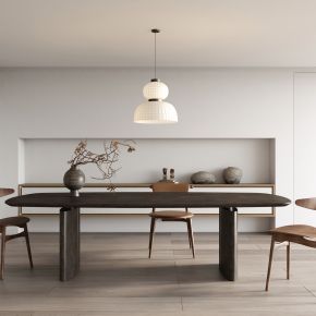 现代侘寂实木餐桌椅