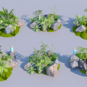 新中式景观石头 景观植物组合3D模型