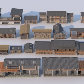 中式民宿建筑合集 茅草房3D模型