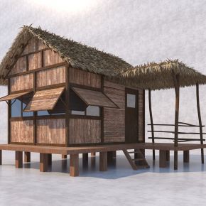 现代茅草房 生态建筑3D模型