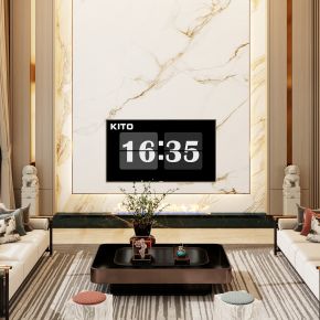 新中式轻奢风复式别墅客厅挑空悬浮电视背景墙