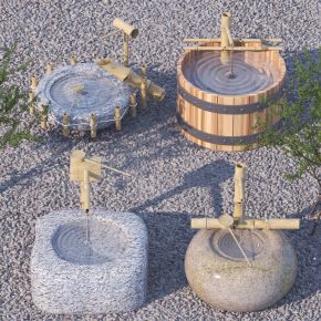 日式枯山水景观小品 水钵 水缸3D模型