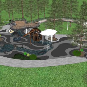 现代儿童游乐设施儿童活动区互动设施公园游乐儿童戏水区水车水池取水器景石