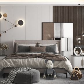 现代家居卧室双人床3d模型下载