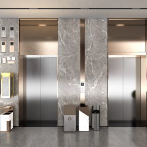 现代电梯厅 电梯间 电梯按钮 垃圾桶