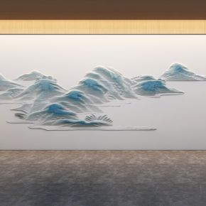 新中式手绘墙绘彩绘石膏彩色立体山水风景画