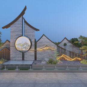 新中式庭院叠水景墙 流水景墙