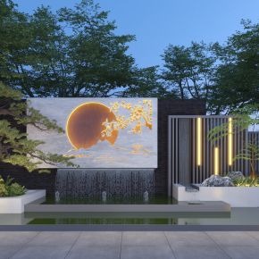 新中式庭院叠水景墙