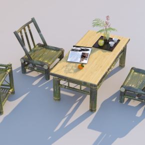 新中式竹编户外桌椅_茶桌椅