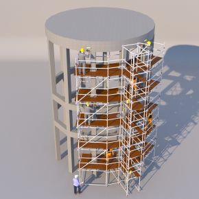 现代施工脚手架 工人
