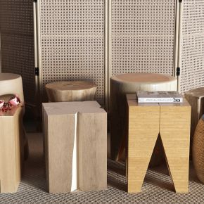 侘寂凳子 圆几 隔断 屏风