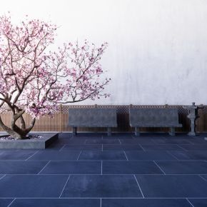 日式庭院小品景墙水景卵石景石雕塑景观植物汀步石灯围栏