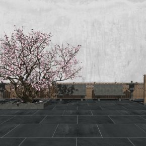 日式庭院小品景墙水景卵石景石雕塑景观植物汀步石灯围栏