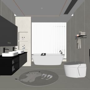 现代卫生间 浴室柜 洗脸盆 镜柜 浴缸 淋浴 