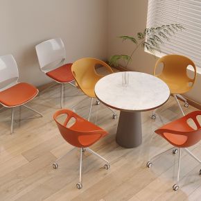 现代休闲桌椅组合 圆桌圆几 亚克力休闲椅 水生植物 洽谈桌椅