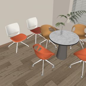 现代休闲桌椅组合 圆桌圆几 亚克力休闲椅 水生植物 洽谈桌椅