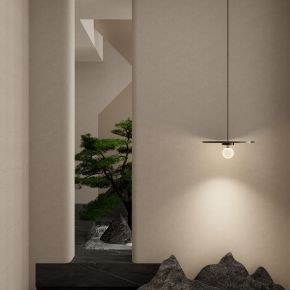 新中式 禅意 奶油风 假山 造景 入户隔断 玄关