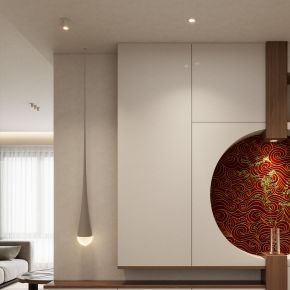 新中式 禅意 中古风 祥云 月亮门 入户隔断 玄关