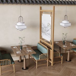侘寂实木卡座沙发 餐桌椅组合 玄关隔断屏风
