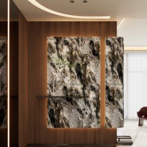 意式 轻奢风 奢石 弧形吊顶 悬浮式 入户端景 玄关