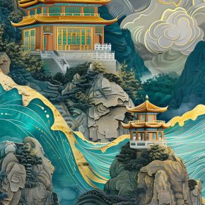 大美国风国潮元素中式美学壁画壁纸背景