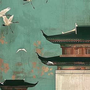 大美国风国潮元素中式美学壁画壁纸背景