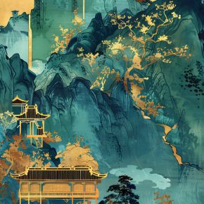 大美国风国潮元素中式美学壁画壁纸背景