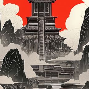 大美国风国潮元素中式美学壁画壁纸背景