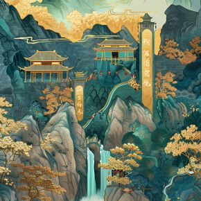 大美国风国潮元素中式美学壁画壁纸背景