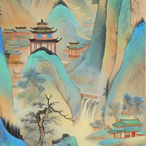 大美国风国潮元素中式美学壁画壁纸背景