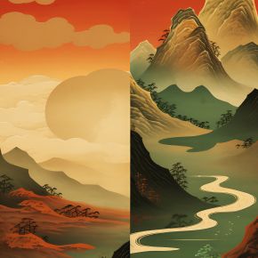 大美国风国潮元素中式美学壁画壁纸背景