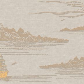 高清新中式亭台楼阁线条肌理背景墙壁画