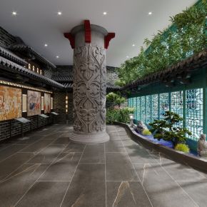 中式餐厅汉风前台大厅